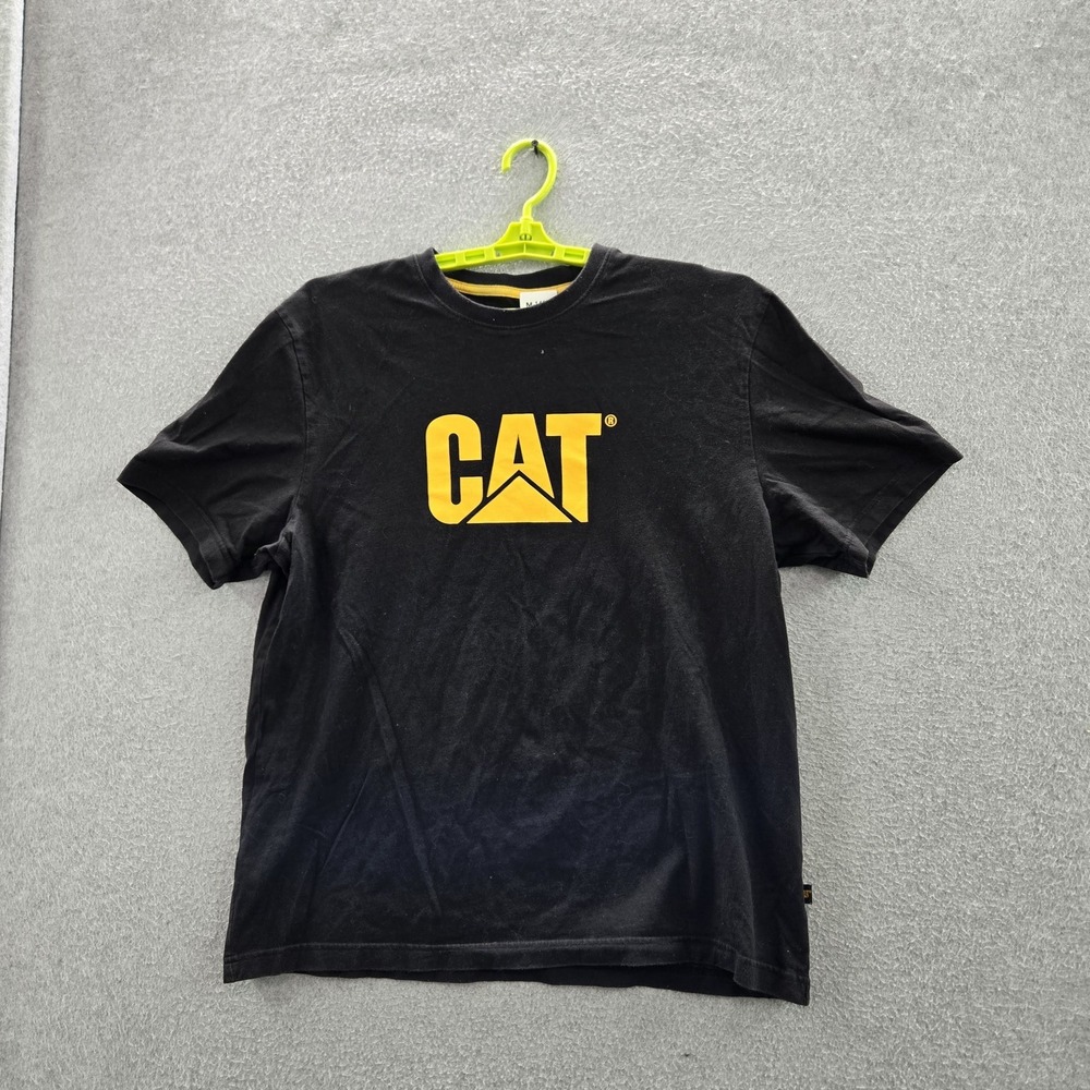 CAT Men Shirt L Black Spellout Logo Short Sleeve